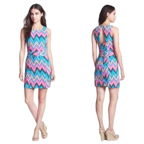 Lilly Pulitzer Pink Blue Hearts A Flutter Back Cutout Kirklands Sheath Dress 2 - Picture 1 of 8